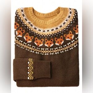 Cozy Vintage Brown Sweater Maple Fox Pattern NWOT